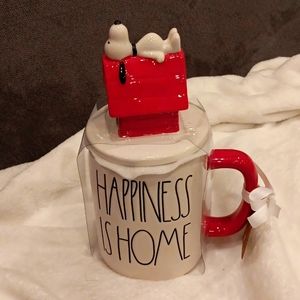 PEANUTS, Rae & Dunn - Snoopy "Happiness is Home" mug with lid, red and White